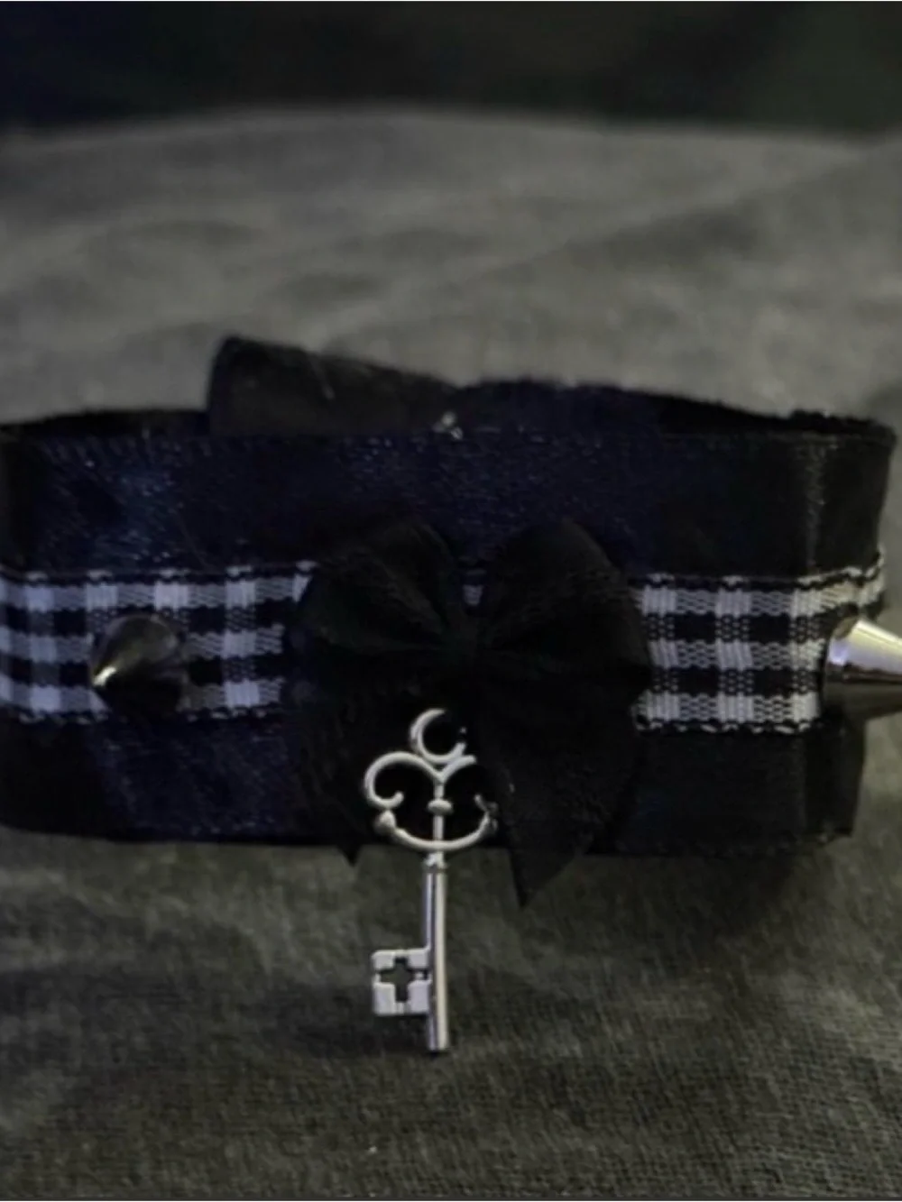 Black Gingham Ribbon Key Charm Trim Bracelet
